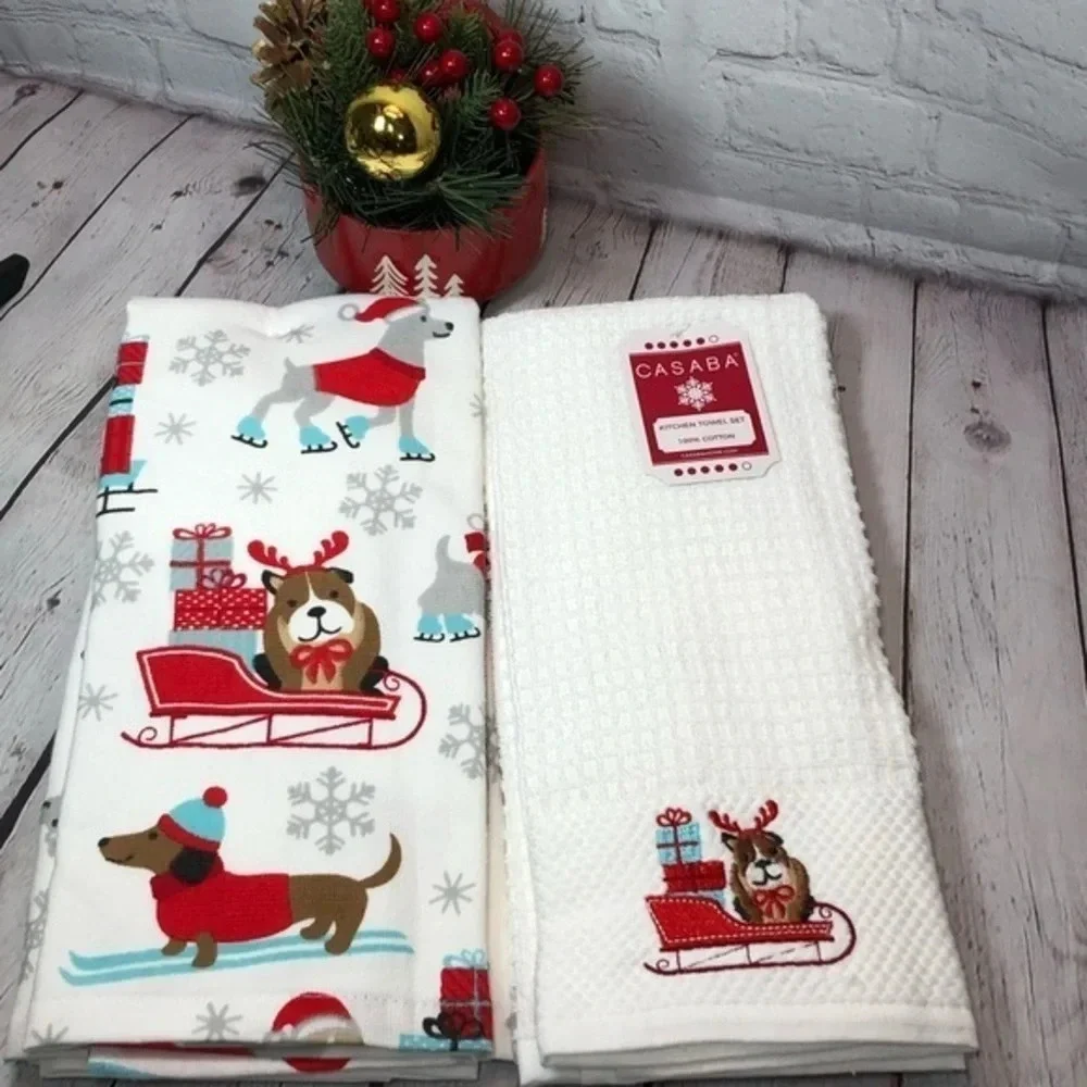NWT Christmas kitchen towels with dachshund